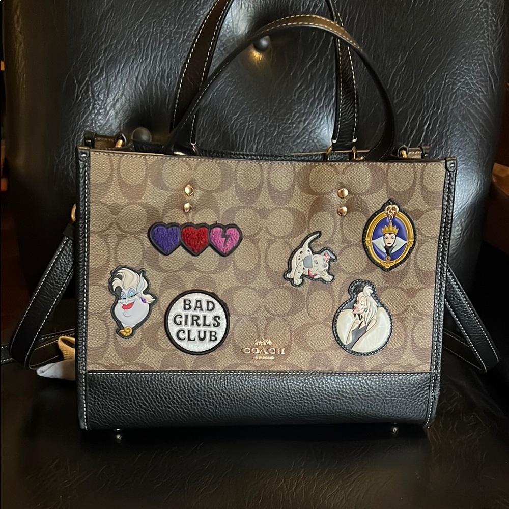 Coach Brown and Black Satchel with Decorative Pins